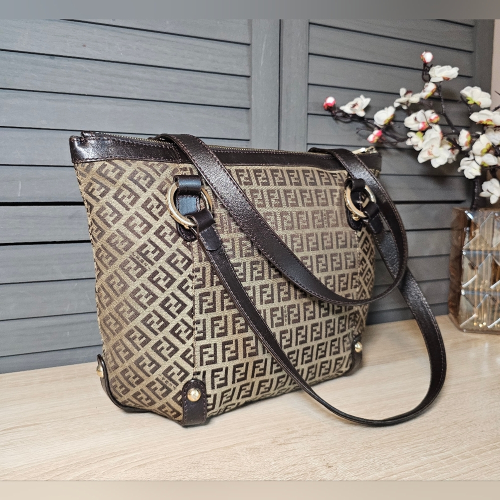 Authentic FENDI Zucca Canvas Shoulder Bag